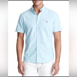 Ralph Lauren Mens XXL Light Blue Short Sleeve Slim Fit Oxford Button Down